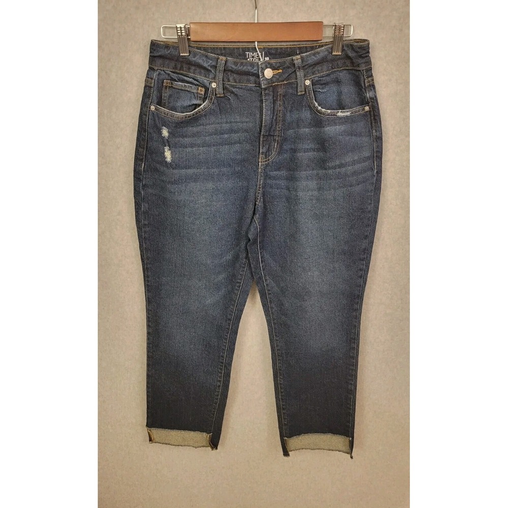 Time and Tru Women's Straight Cropped Jeans with Step Hem Size 10‎ Dark Wash NWT